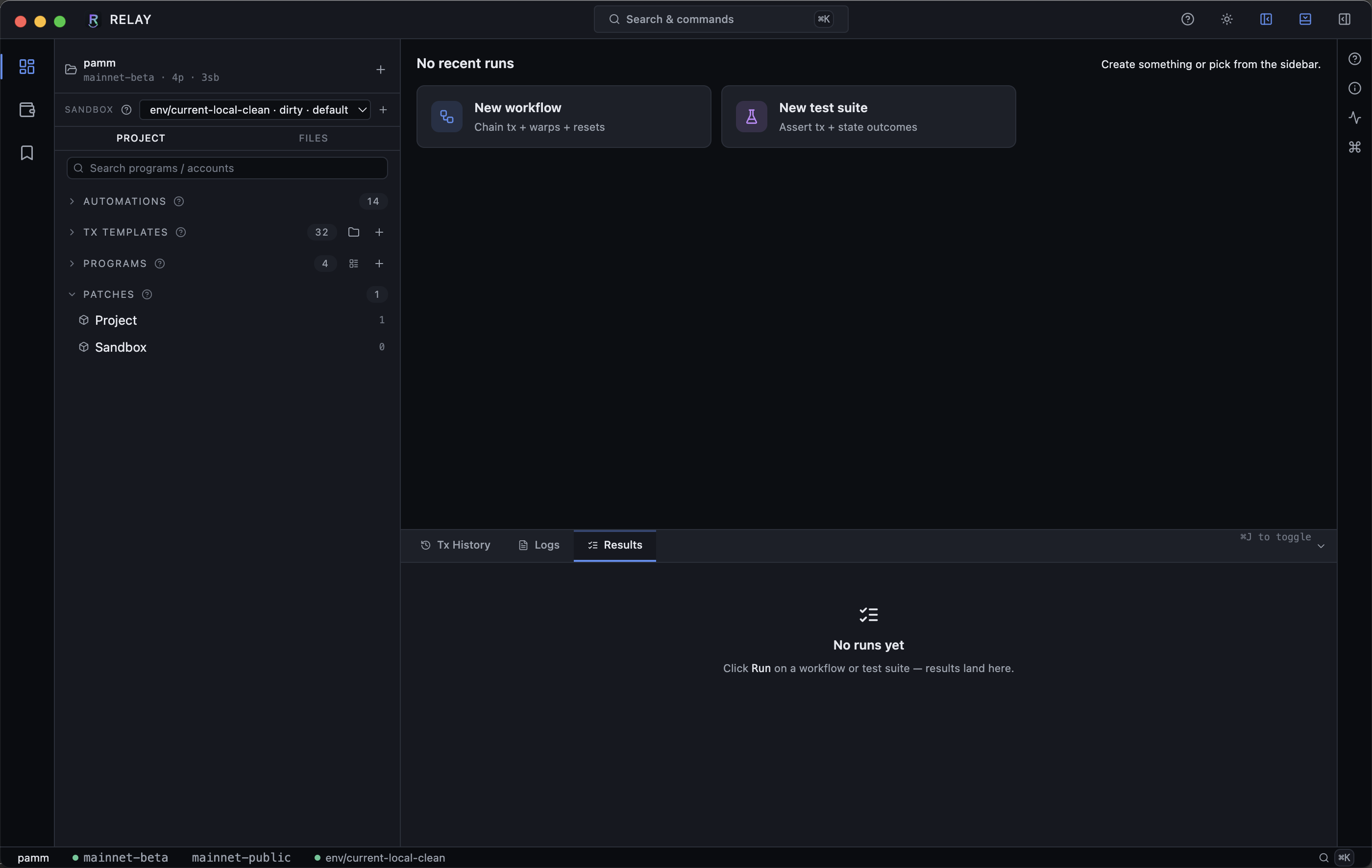 Project shell with sidebar groups expanded and goal picker dismissed